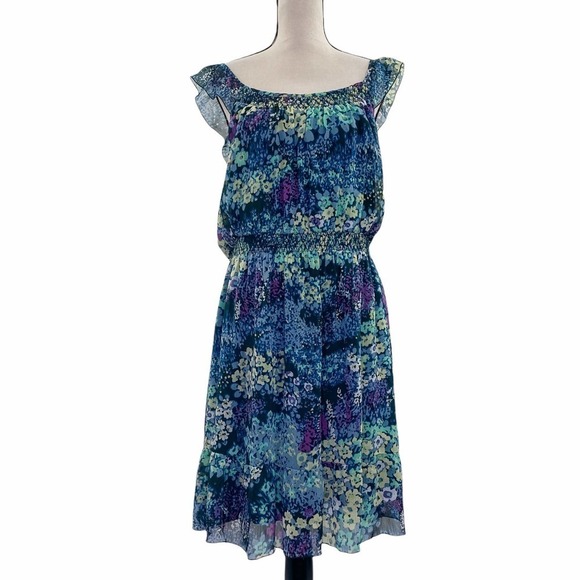 OLD Navy Multicolored Floral Print Sleeveless Mini Fit & Flare Chiffon Dress - Picture 1 of 12